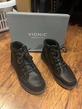 Vionic Whitley womens Black Leather Boots with Side Zipper